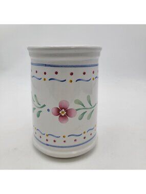 Hand-Painted Ceramic Utensil Holder With Floral Design